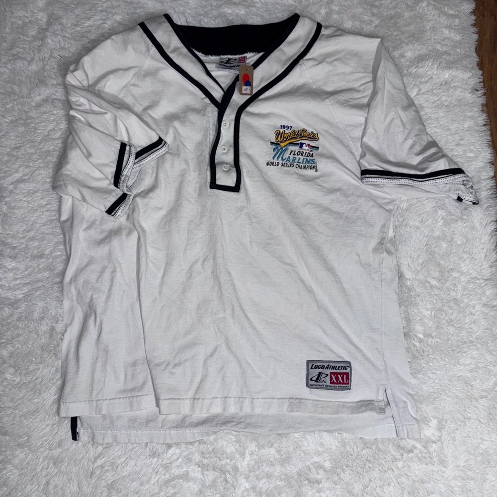 Vintage Logo‎ Athletic 1997 World Series Florida Marlins Henley Jersey XXL White